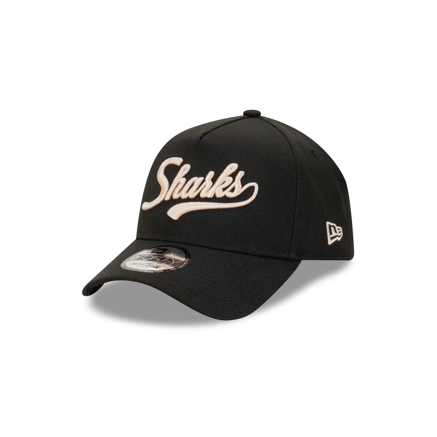 Cronulla-Sutherland Sharks Hat - Black Stone Script 9Forty A-Frame NRL Snapback Cap - New Era