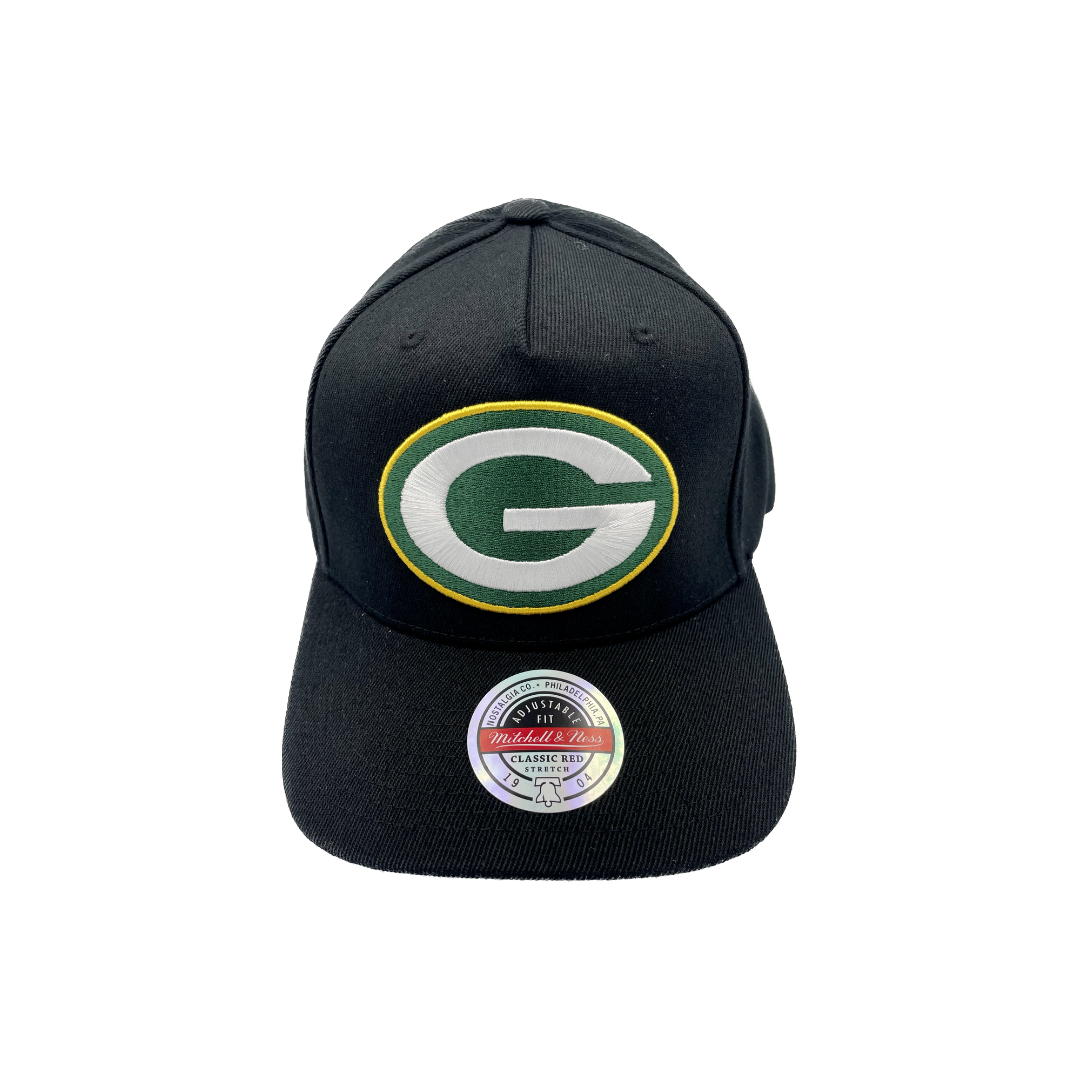 Green Bay Packers Hat - Black Wide Receiver Classic Snapback - Mitchell & Ness