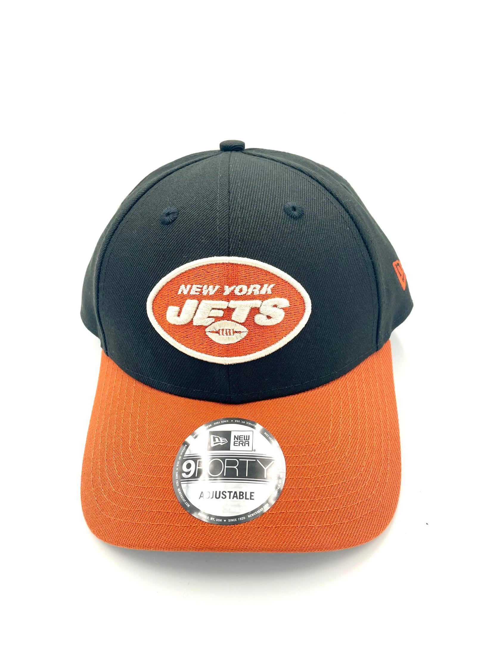 New York Jets Hat - Black Rustic Orange Logo 9Forty NFL Snapback Cap - New Era