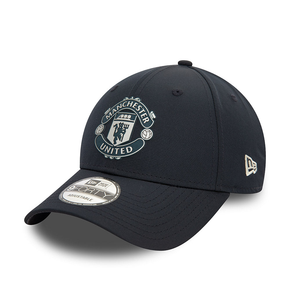 Manchester United FC Hat - Navy Rubber Woven EPL 9Forty Strapback Cap - New Era