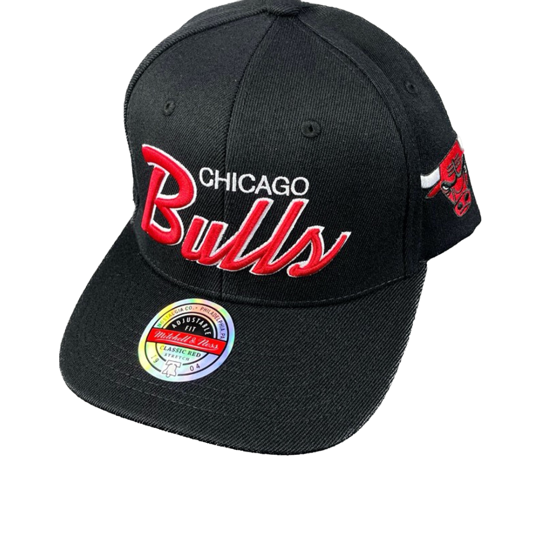 Mitchell & Ness Flexfit 110 NBA Chicago Bulls The Black/Team Colour Logo  Hat Cap Snapback OSFA Mens & Womens - Home Team