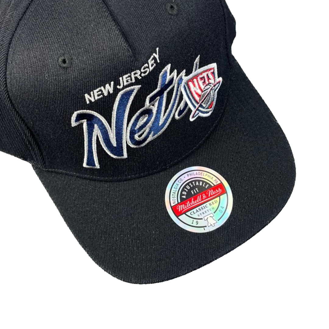 New Jersey Nets Hat Black Classic Script Redline Snapback Mitchell Ness
