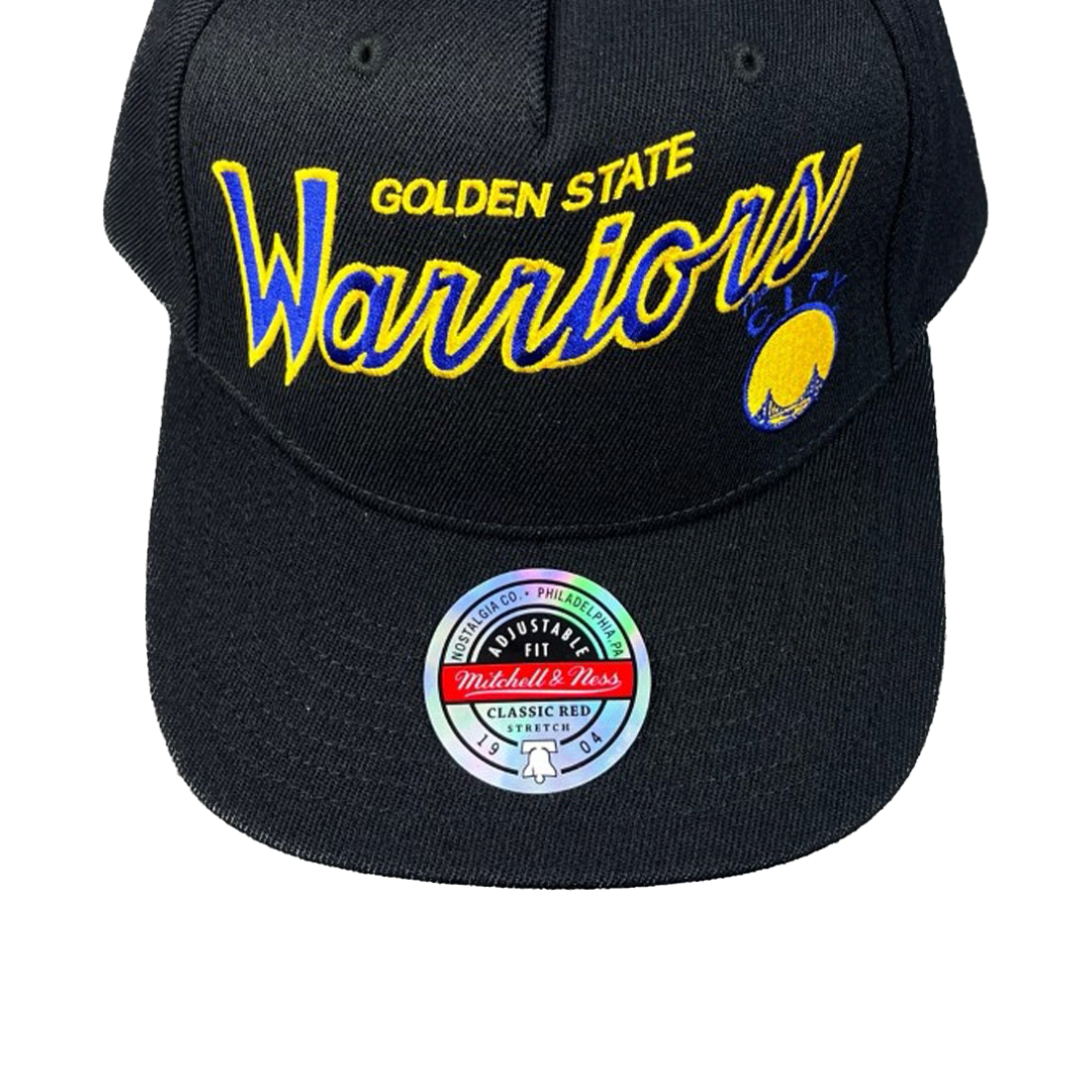 Golden State Warriors Hat - Black Classic Script Redline Snapback - Mitchell & Ness