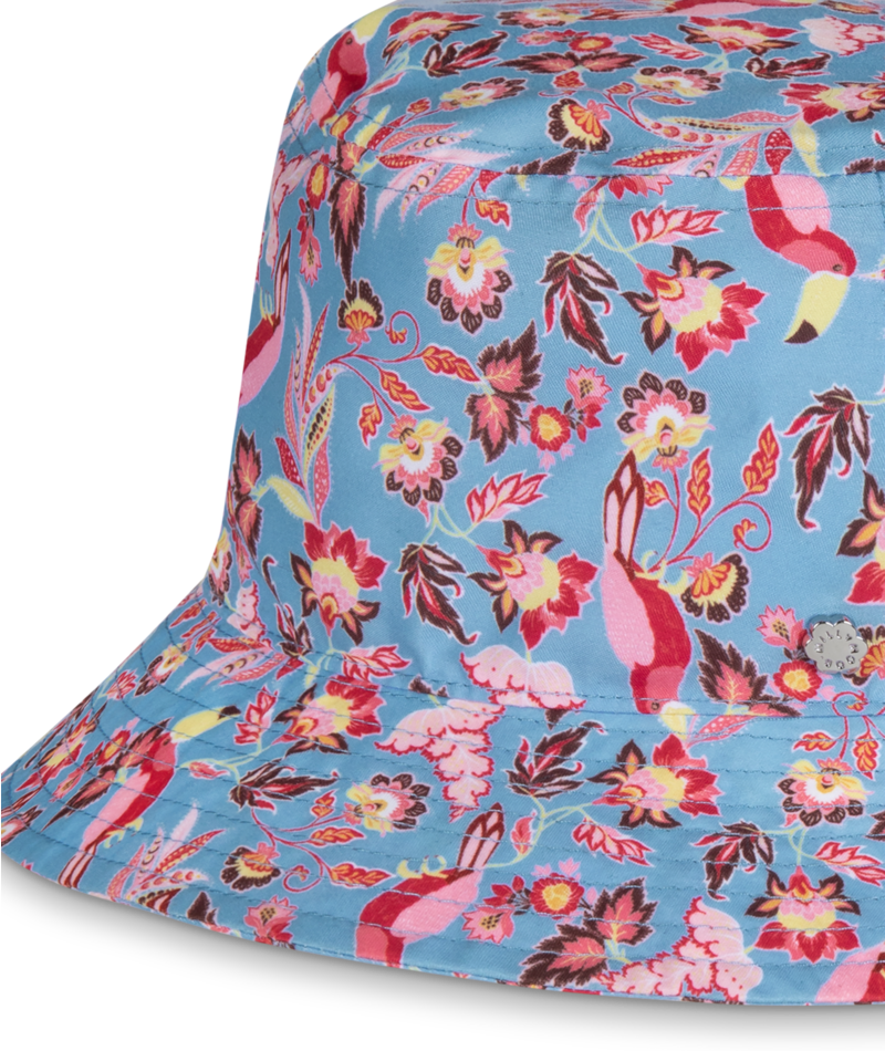 Millymook Girls Bucket Hat - Blue Pink With Bird and Flowers Print - Cordelia