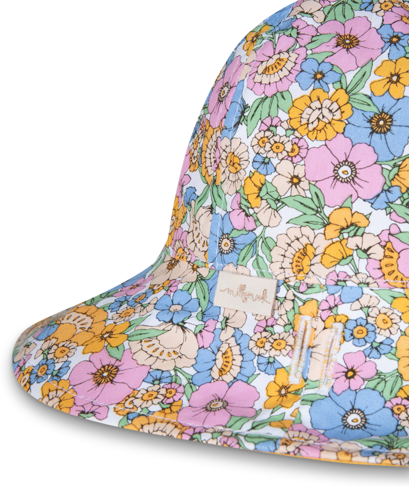 Millymook Girls Floppy Bucket Hat - Multi Coloured With Flowers Print Pattern - Meadow