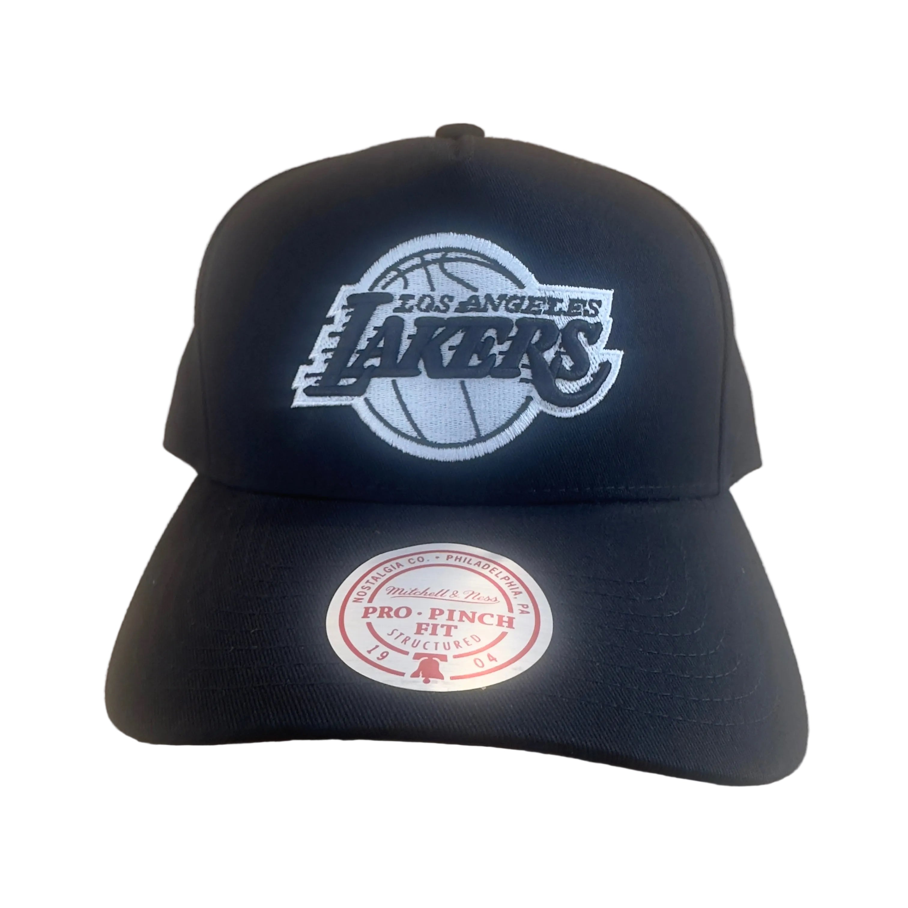 LA Lakers Hat - Black and White Pro Pinch NBA Basketball Snapback Cap - Mitchell & Ness