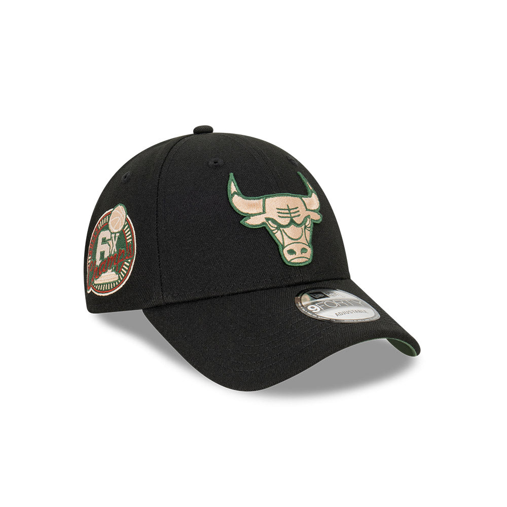 Chicago Bulls Hat - Black Cilantro 9Forty NBA Champs Snapback - New Era