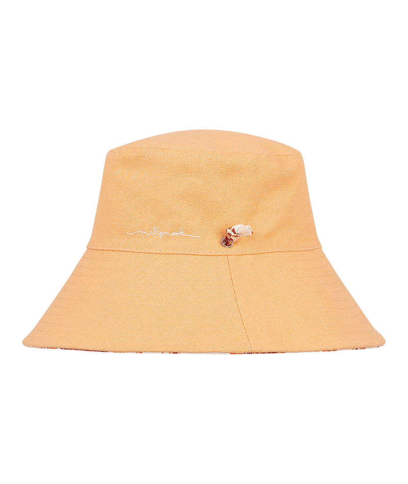 Millymook Girls Wide Brim Bucket Hat - Natural Red Orange Flower Print - Lillypilly
