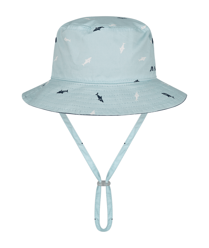 Dozer Baby Boys Bucket Hat - Blue Shark Print - Deep Sea - Reversible with 50+ UPF Protection