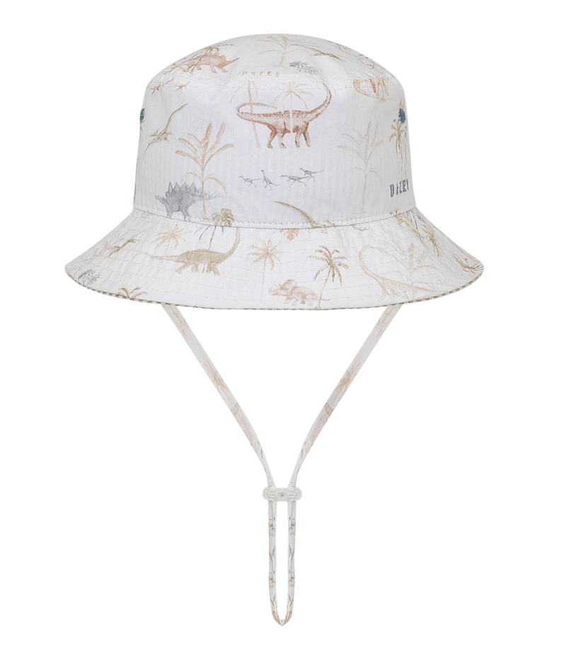 Dozer Baby Boys Bucket Hat - Off White Dinosaur Print - Richmond - Reversible With 50+ UPF Protection