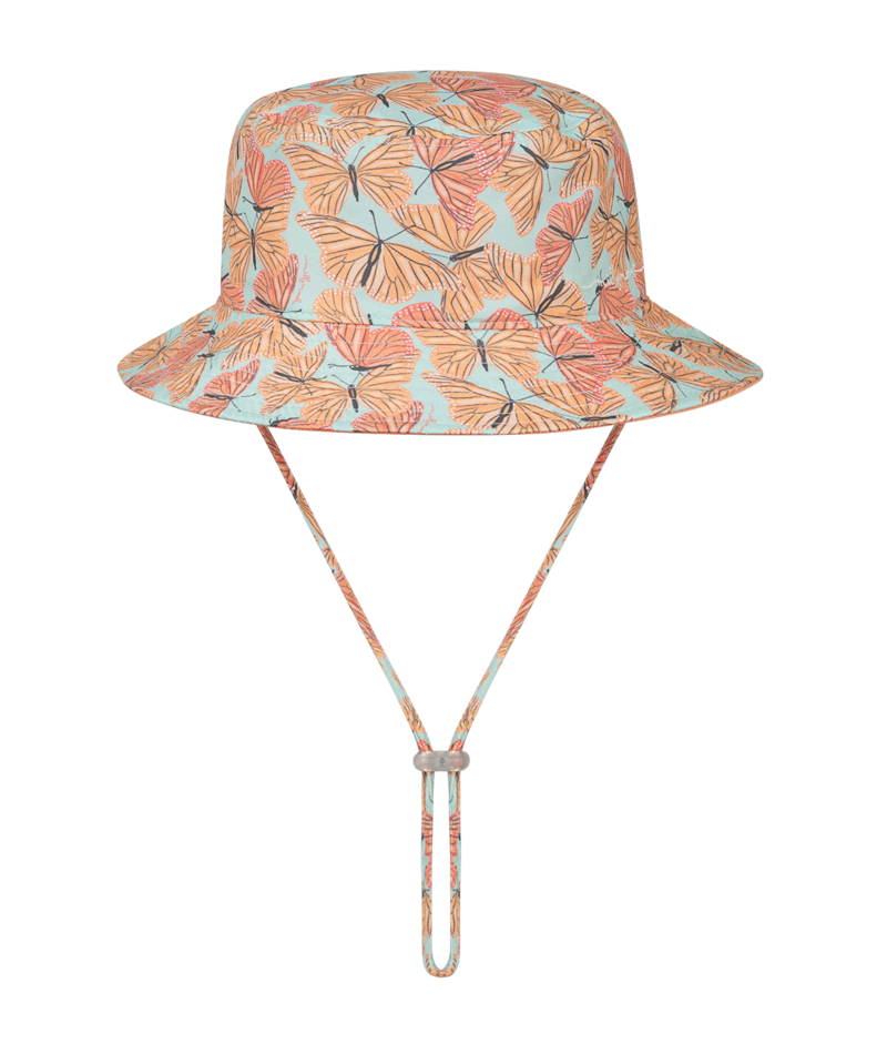 Millymook Girls Bucket Hat - Mint Butterfly Design - Tilda - Reversible with 50+ UPF Protection
