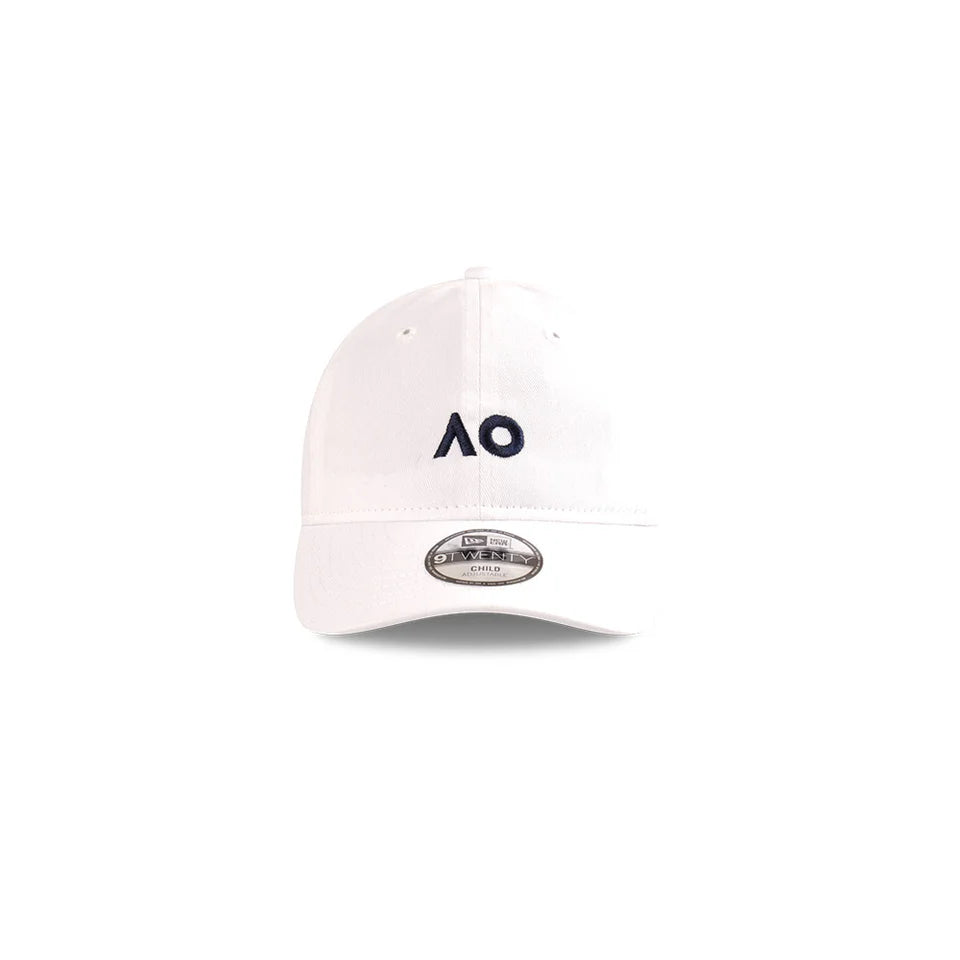 Australian Open Youth Hat - 2025 Core AO White 9Twenty Kids Strapback Cap - New Era