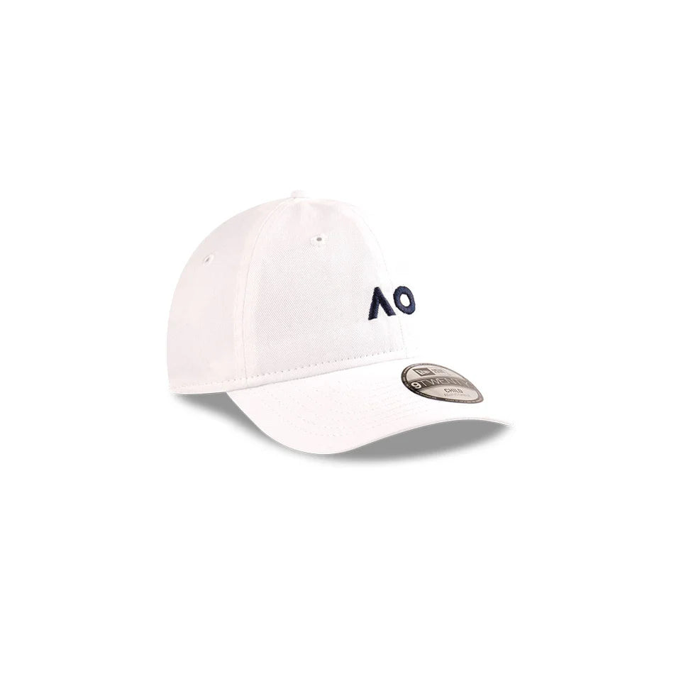 Australian Open Youth Hat - 2025 Core AO White 9Twenty Kids Strapback Cap - New Era