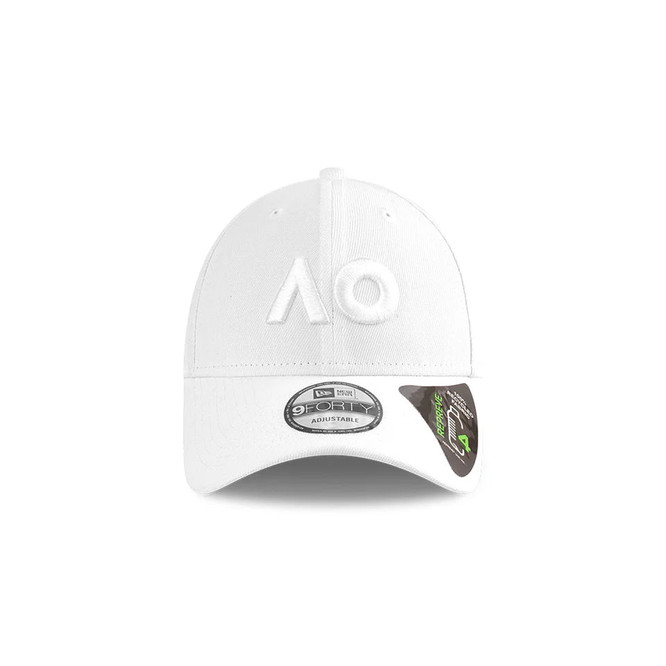 Australian Open Hat - 2025 Core Tonal Repreve AO White Tennis 9Forty Strapback Cap - New Era