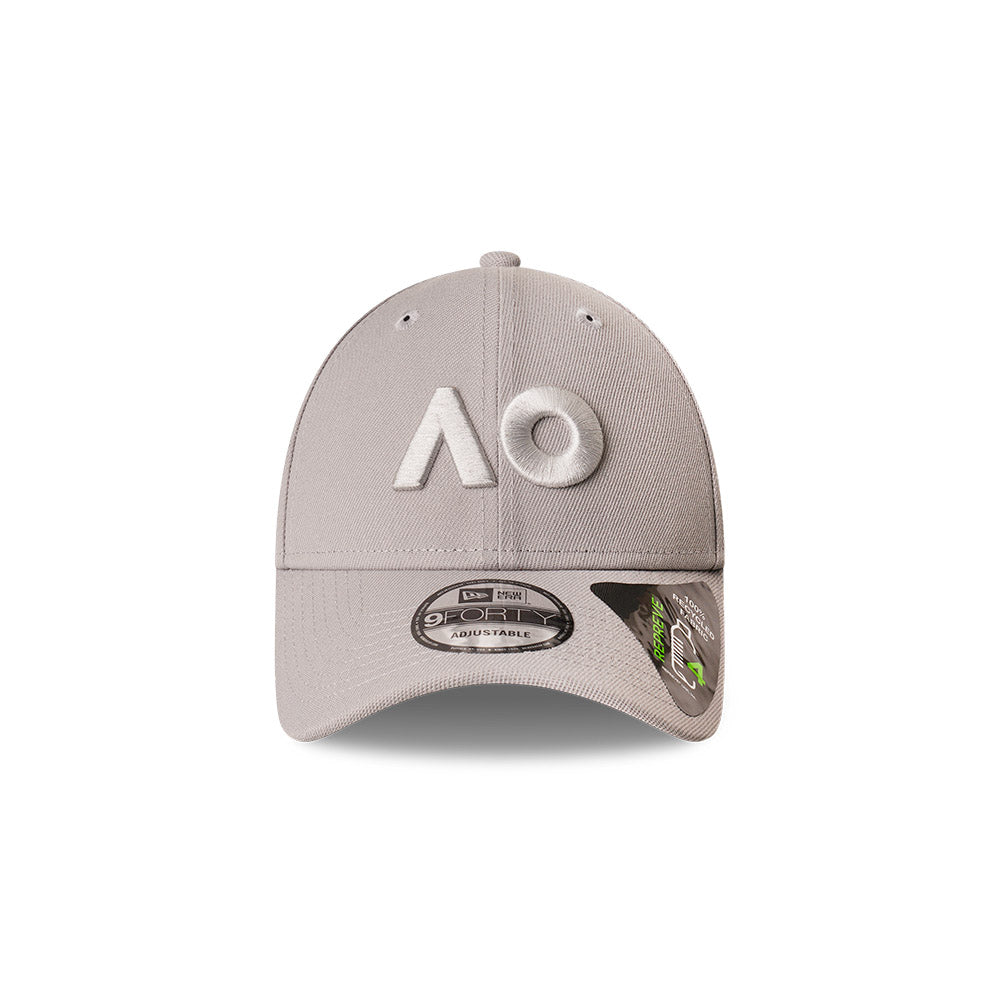 Australian Open Hat - 2025 Core Tonal Repreve AO Graphite Grey Tennis 9Forty Strapback Cap - New Era
