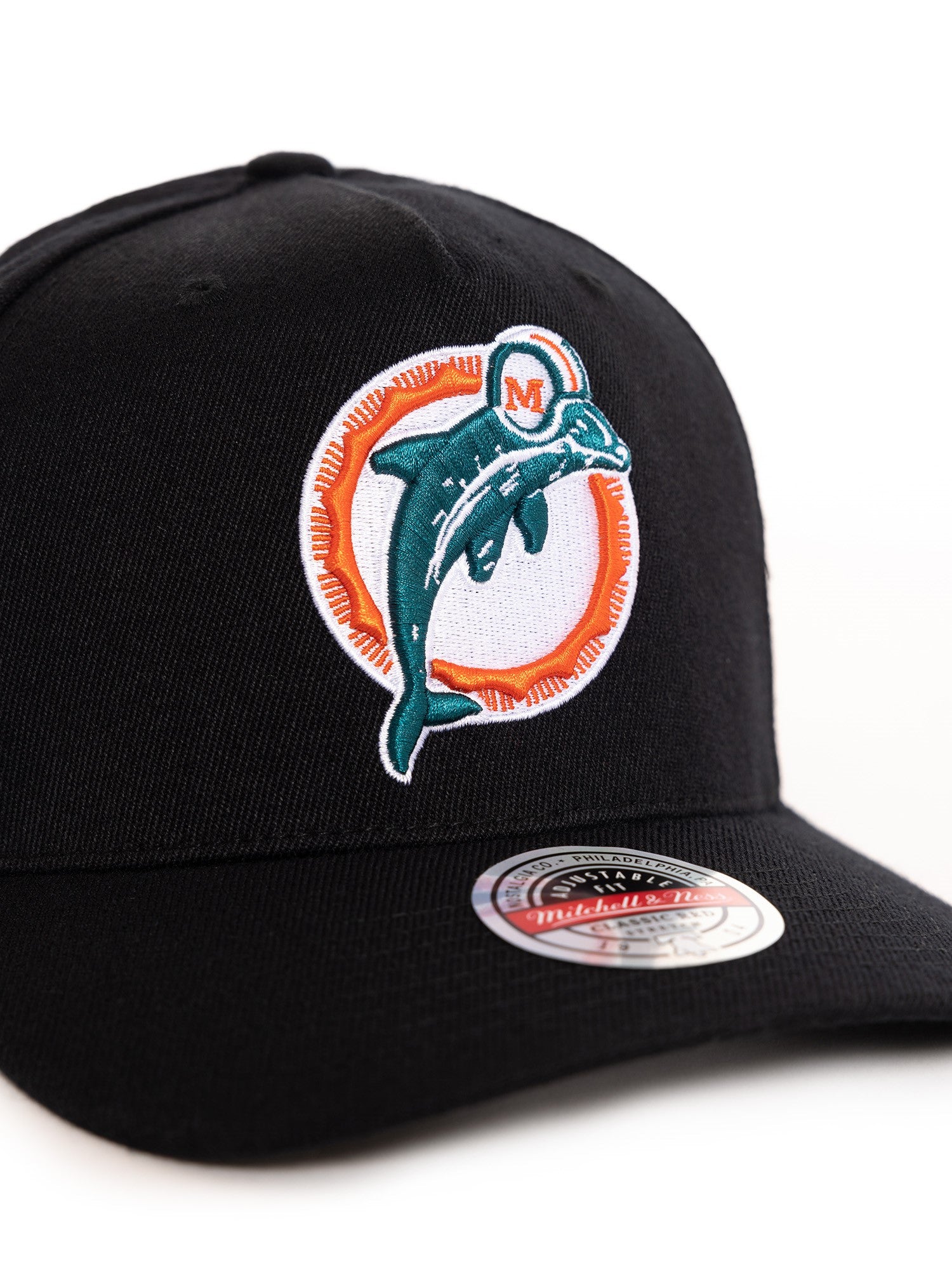 Miami Dolphins Hat - NFL Black Team Evergreen Wide Receiver Snapback - Mitchell & Ness