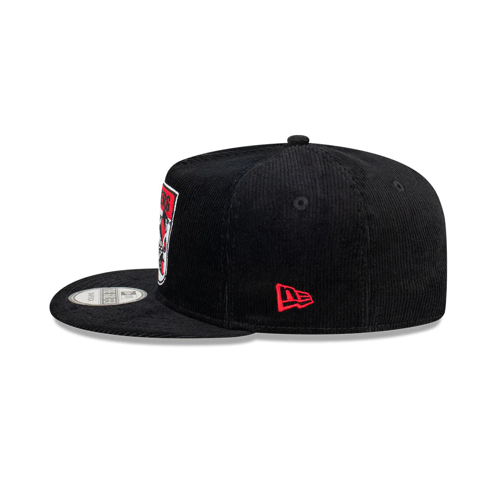 Essendon Bombers Hat - 2023 AFL Mascot Black Corduroy The Golfer Snapback Cap - New Era