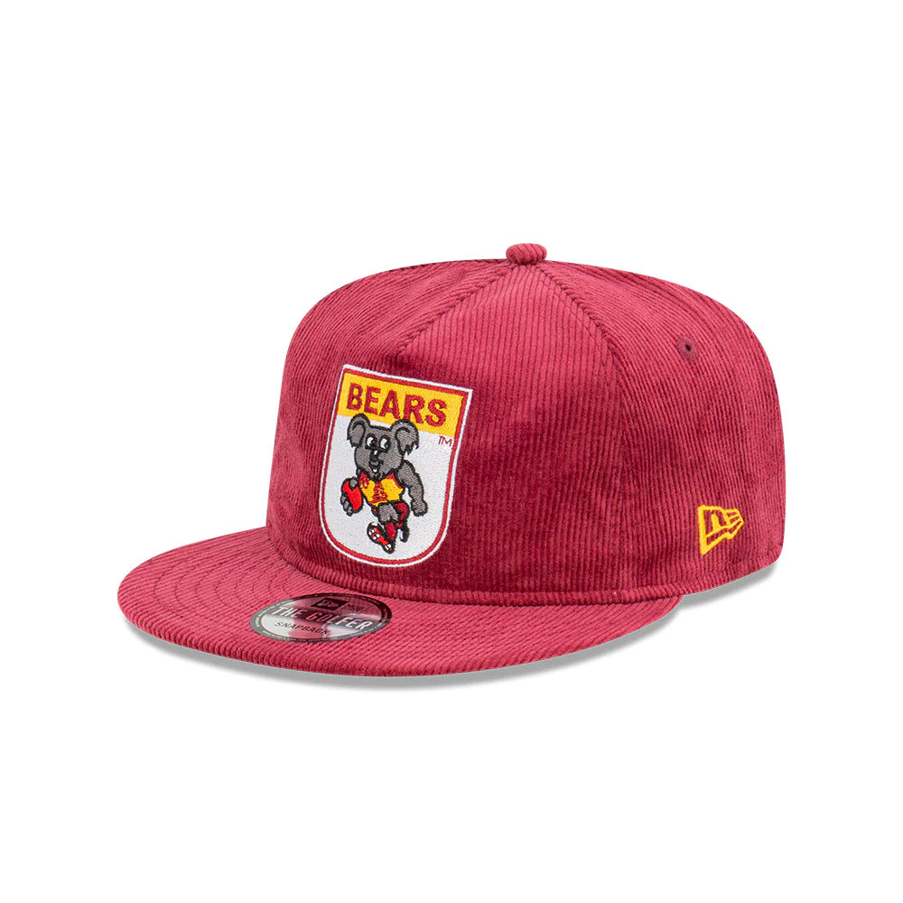 Brisbane Lions Hat - 2023 AFL Bears Mascot Maroon Corduroy The Golfer Snapback Cap - New Era