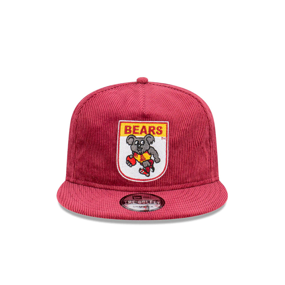 Brisbane Lions Hat - 2023 AFL Bears Mascot Maroon Corduroy The Golfer Snapback Cap - New Era