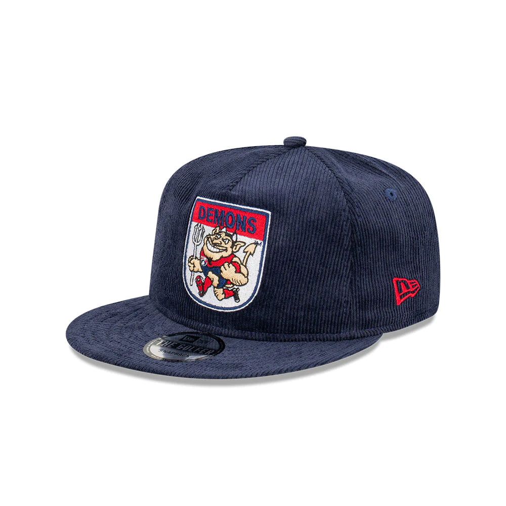 Melbourne Demons Hat - 2023 AFL Mascot Navy Blue Corduroy The Golfer Snapback Cap - New Era