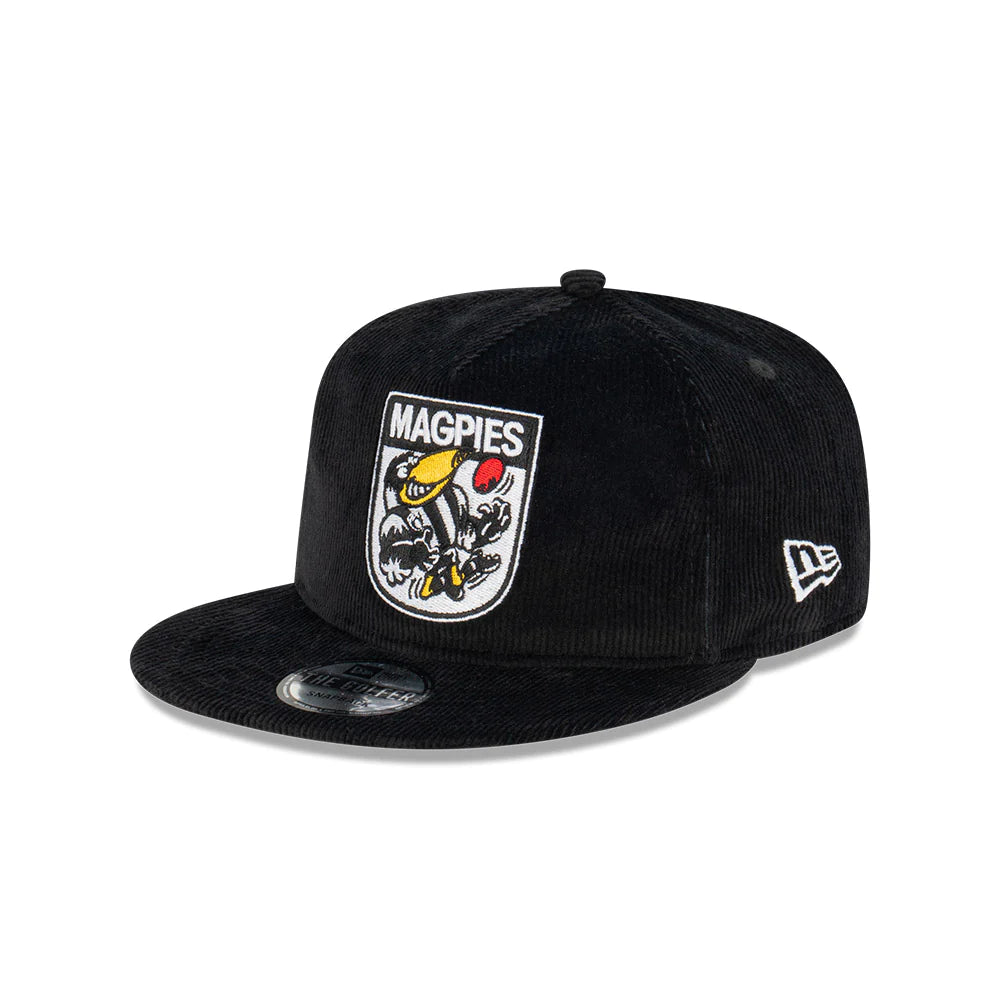 Collingwood Magpies Hat - 2023 AFL Mascot Black Corduroy The Golfer Snapback Cap - New Era