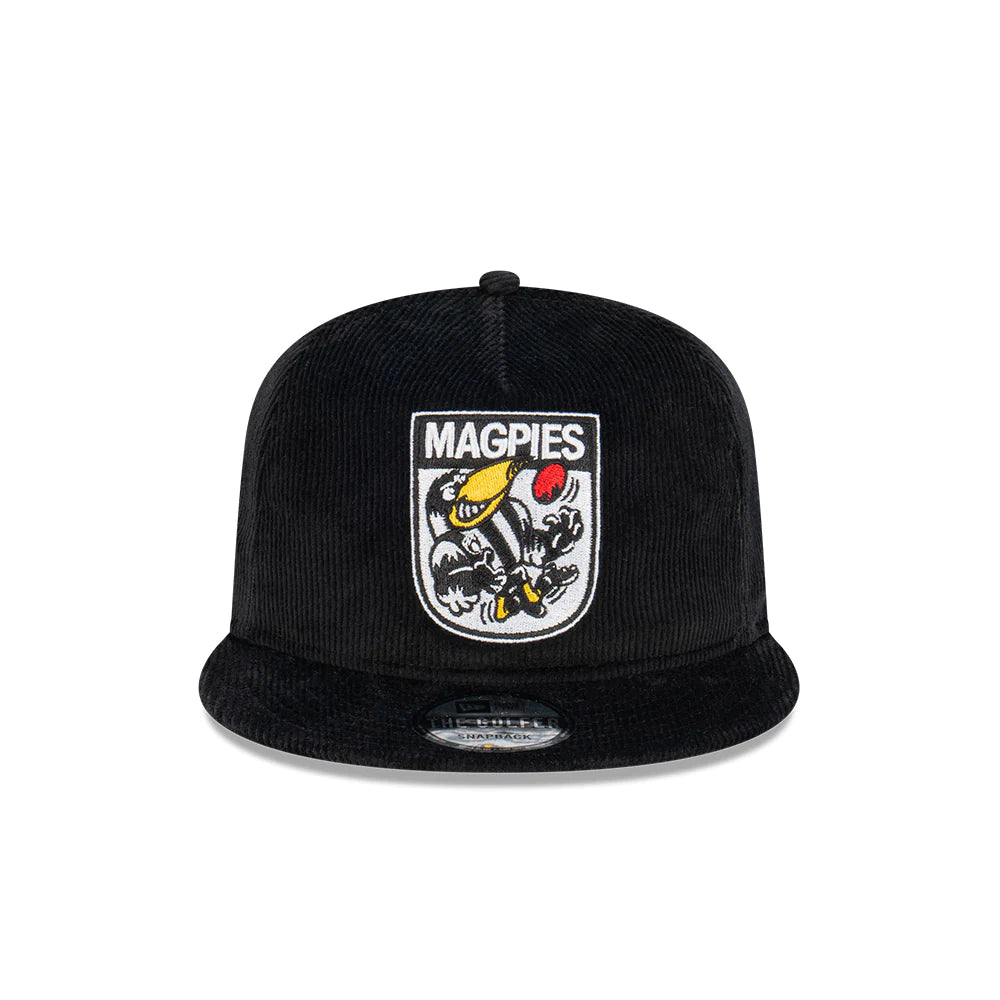 Collingwood Magpies Hat - 2023 AFL Mascot Black Corduroy The Golfer Snapback Cap - New Era