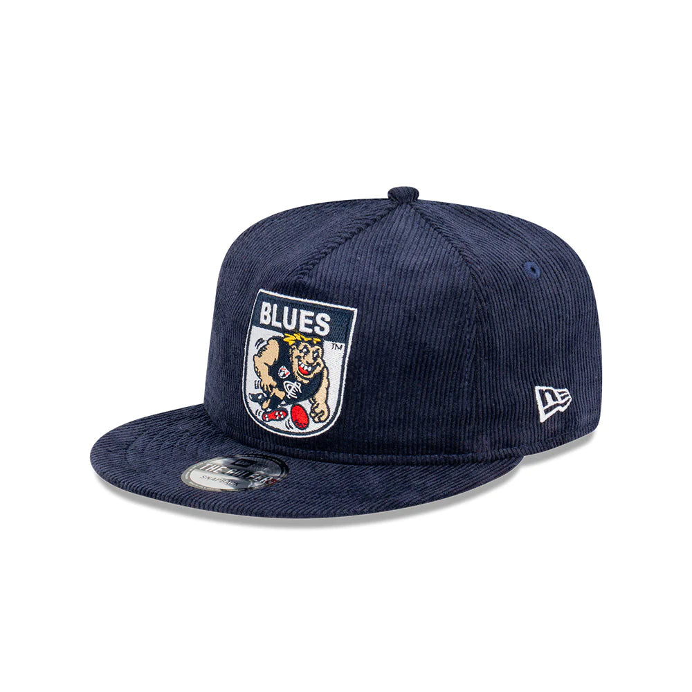 Carlton Blues Hat - 2023 AFL Mascot Navy Blue Corduroy The Golfer Snapback Cap - New Era