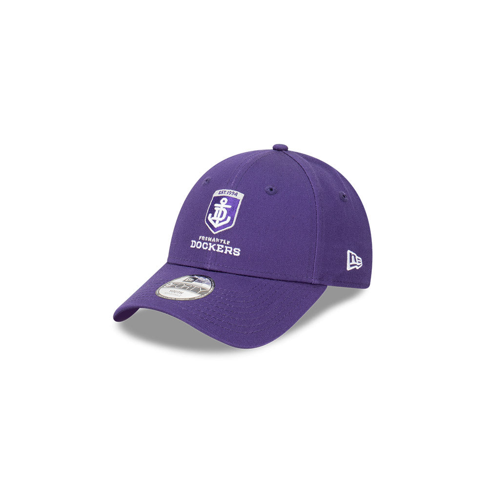 Fremantle Dockers Youth Hat - AFL 2024 Official Team Colour 9Forty Kids Strapback Cap - New Era