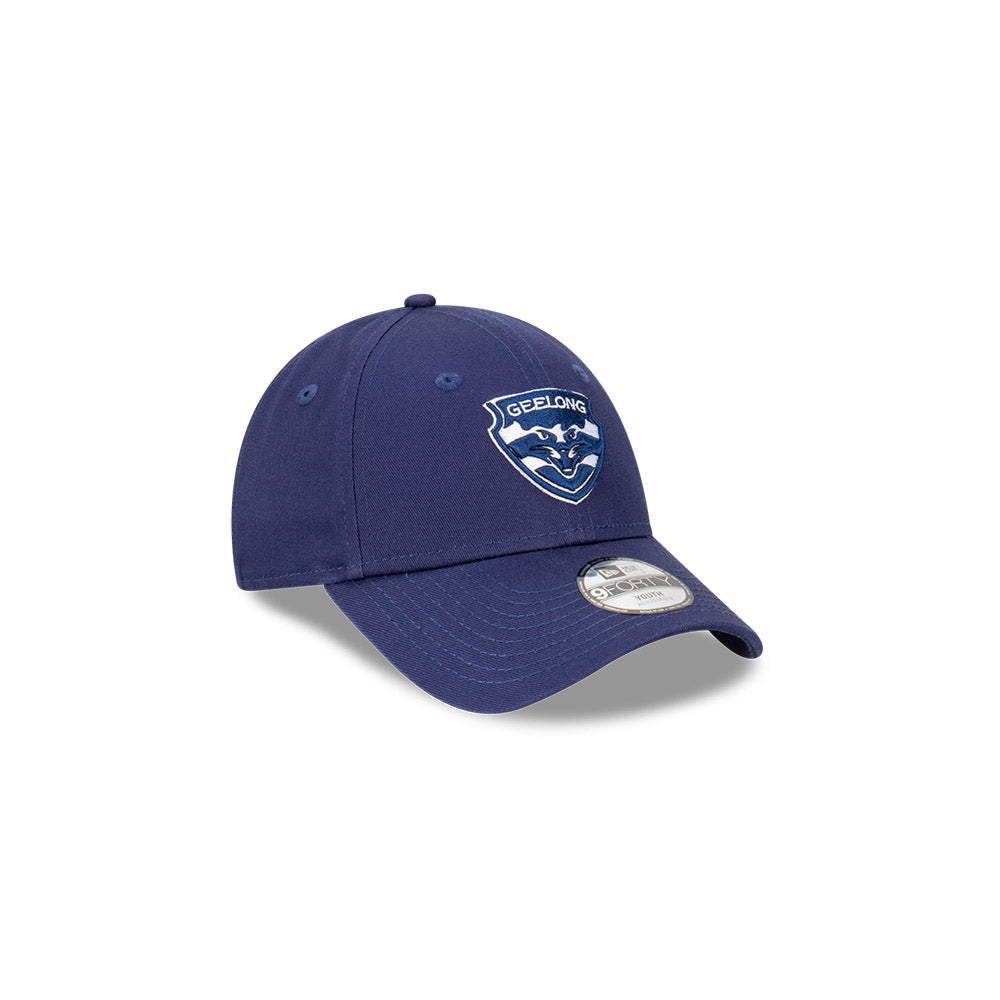 Geelong Cats Youth Hat - AFL 2024 Official Team Colour 9Forty Kids Strapback Cap - New Era