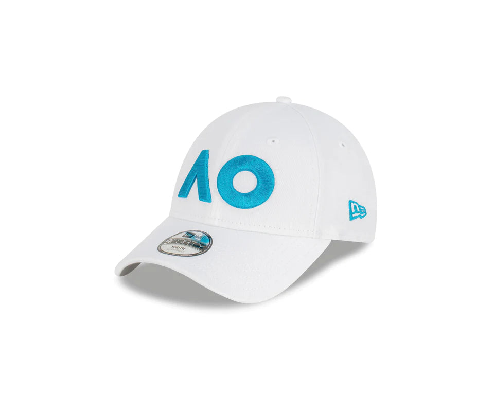 Australian Open Youth Hat - 2024 Core AO White 9Forty Kids Strapback Cap - New Era