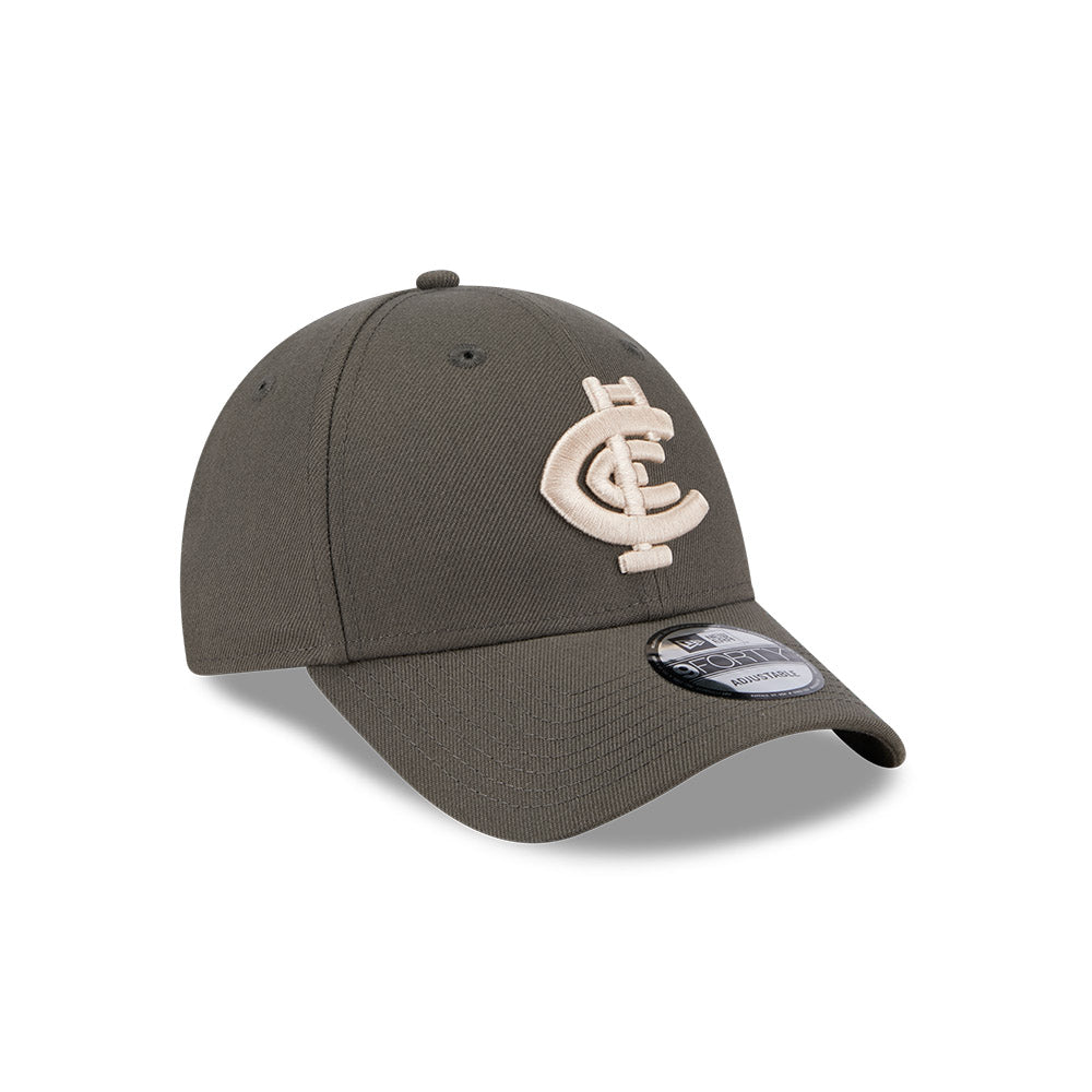 Carlton Blues Hat - AFL 2025 Dusty Charcoal Grey 9Forty Strapback Cap - New Era