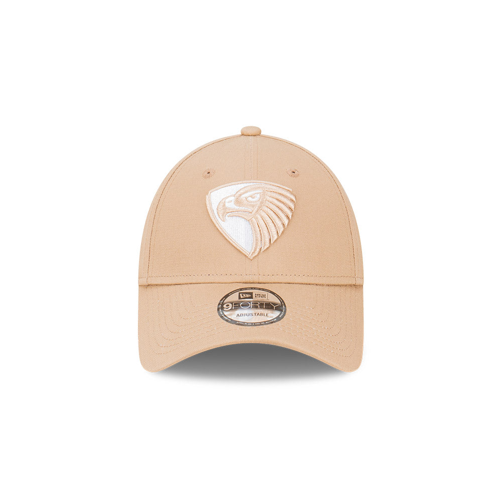 Hawthorn Hawks Hat - AFL 2024 Camel Stone Collection 9Forty Strapback Cap - New Era