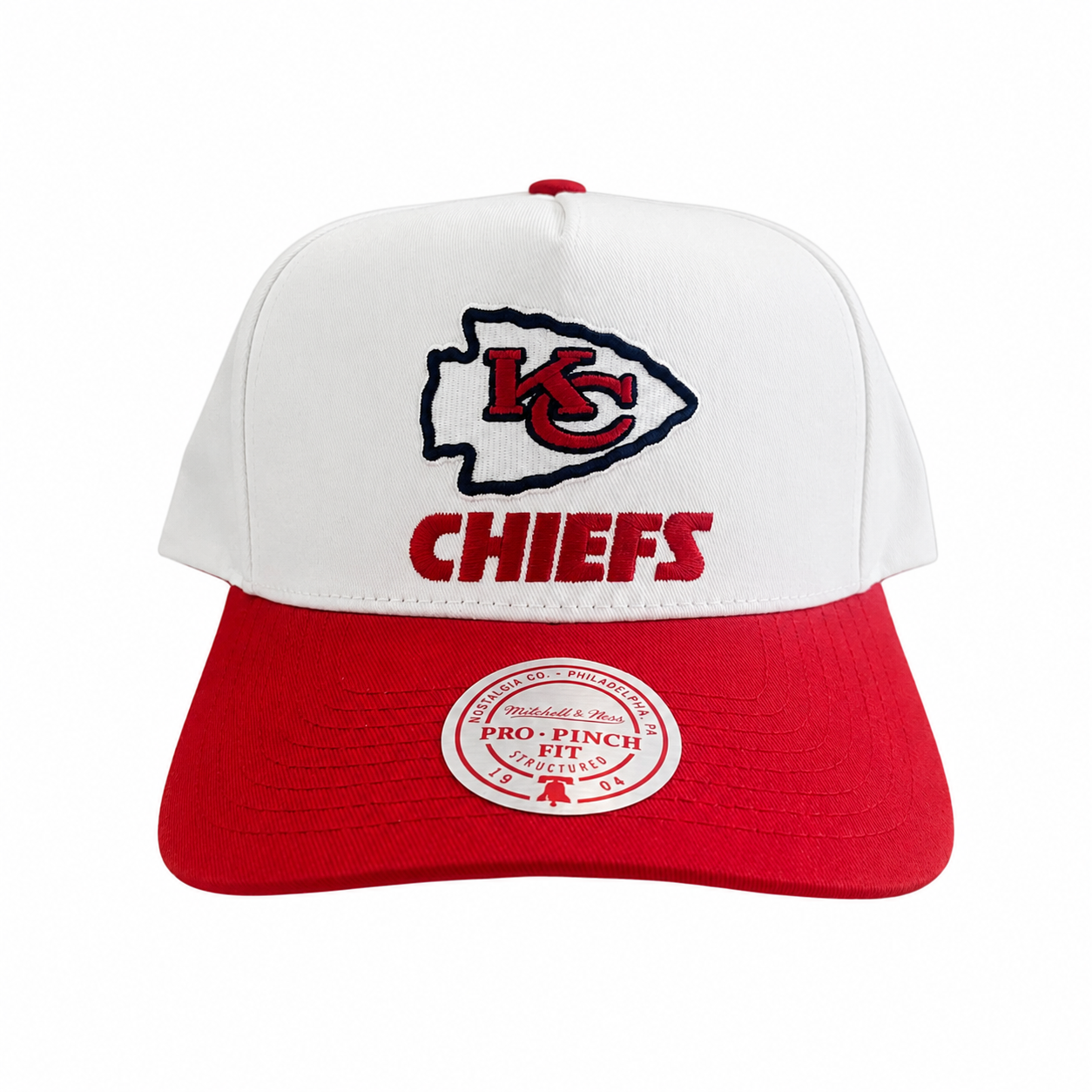 Kansas City Chiefs Hat - 2Tone White Team Colour Pro Pinch NFL Snapback Cap - Mitchell & Ness