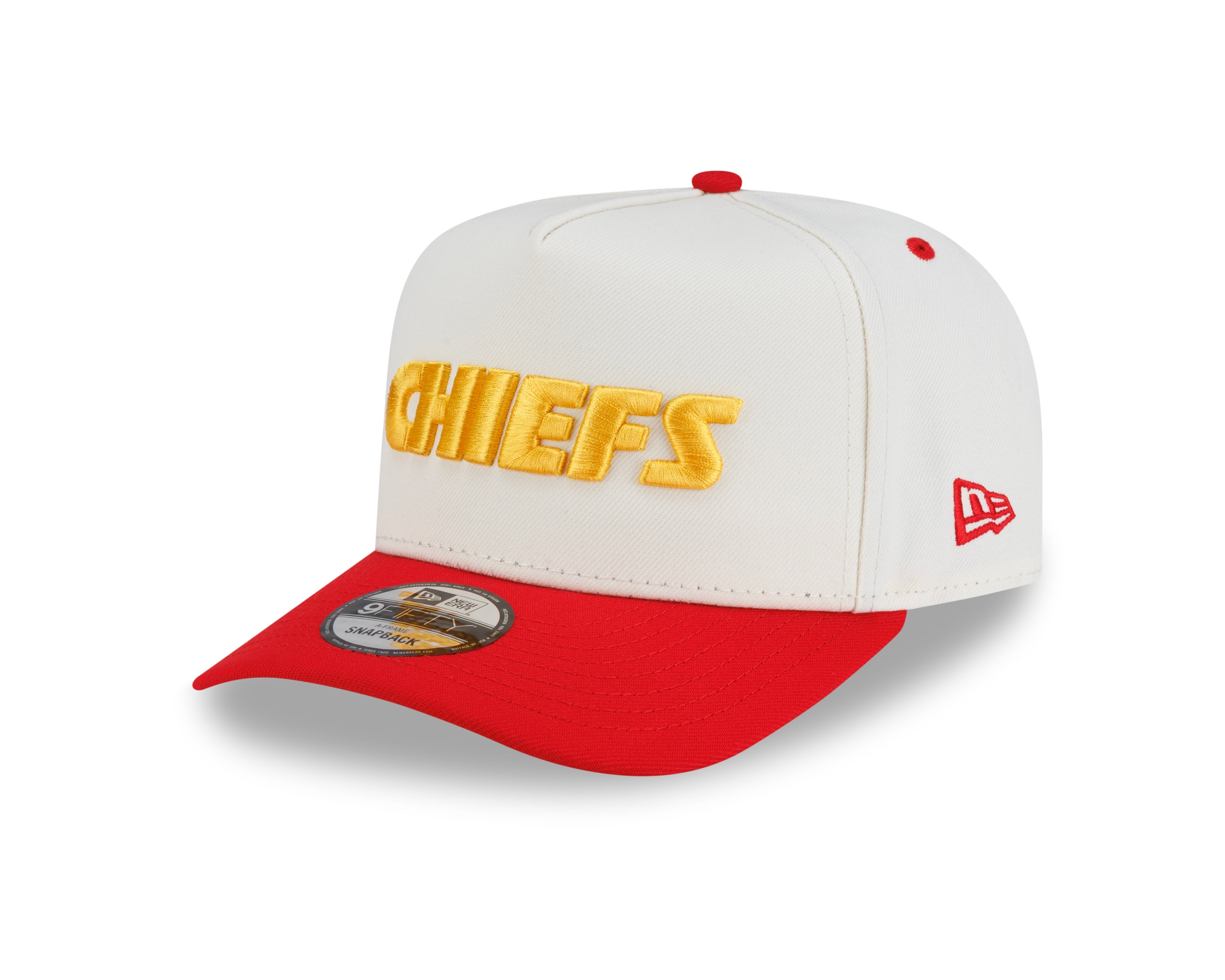 Kansas City Chiefs Hat - Chrome White Red 2Tone Team Script NFL 9Fifty A-Frame Snapback Cap - New Era