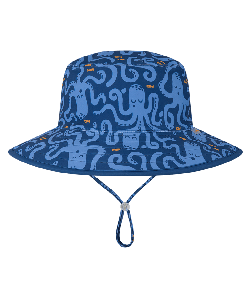 Kooringal Kids Boys Wide Brim Bucket Hat - Blue Octopus Print - Sonder