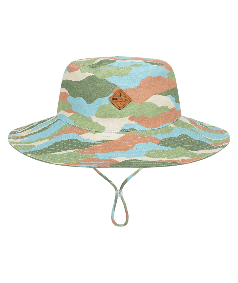 Kooringal Kids Boys Wide Brim Bucket Hat - Camo Earth-Toned Print - Finke