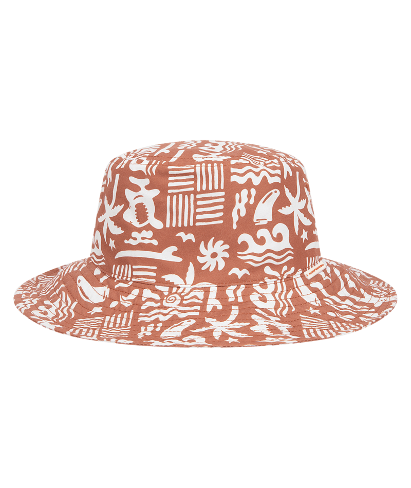 Kooringal Kids Boys Wide Brim Bucket Hat - Rust Terracotta-Toned Print - Castaway