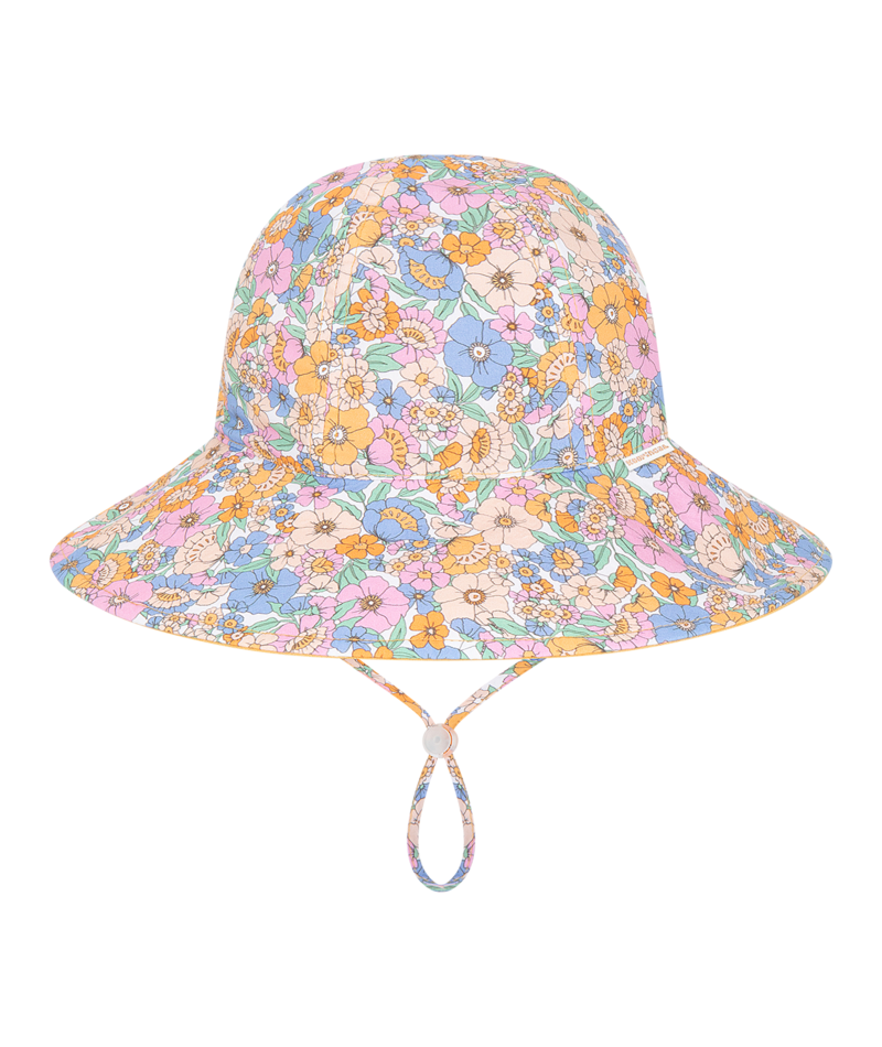 Kooringal Kids Girls Floppy Bucket Hat - Multi Coloured With Flowers Print Pattern - Meadow