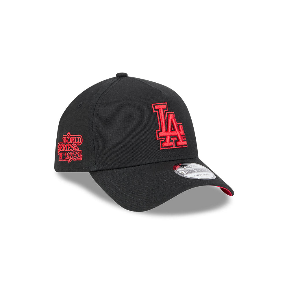 LA Dodgers Hat - Black Scarlet Red 9Forty A-Frame MLB Snapback Cap - New Era