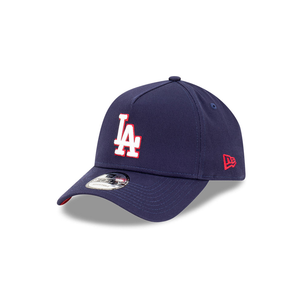 LA Dodgers Hat - Navy Blue Pinot White 9Forty A-Frame MLB Snapback Cap - New Era