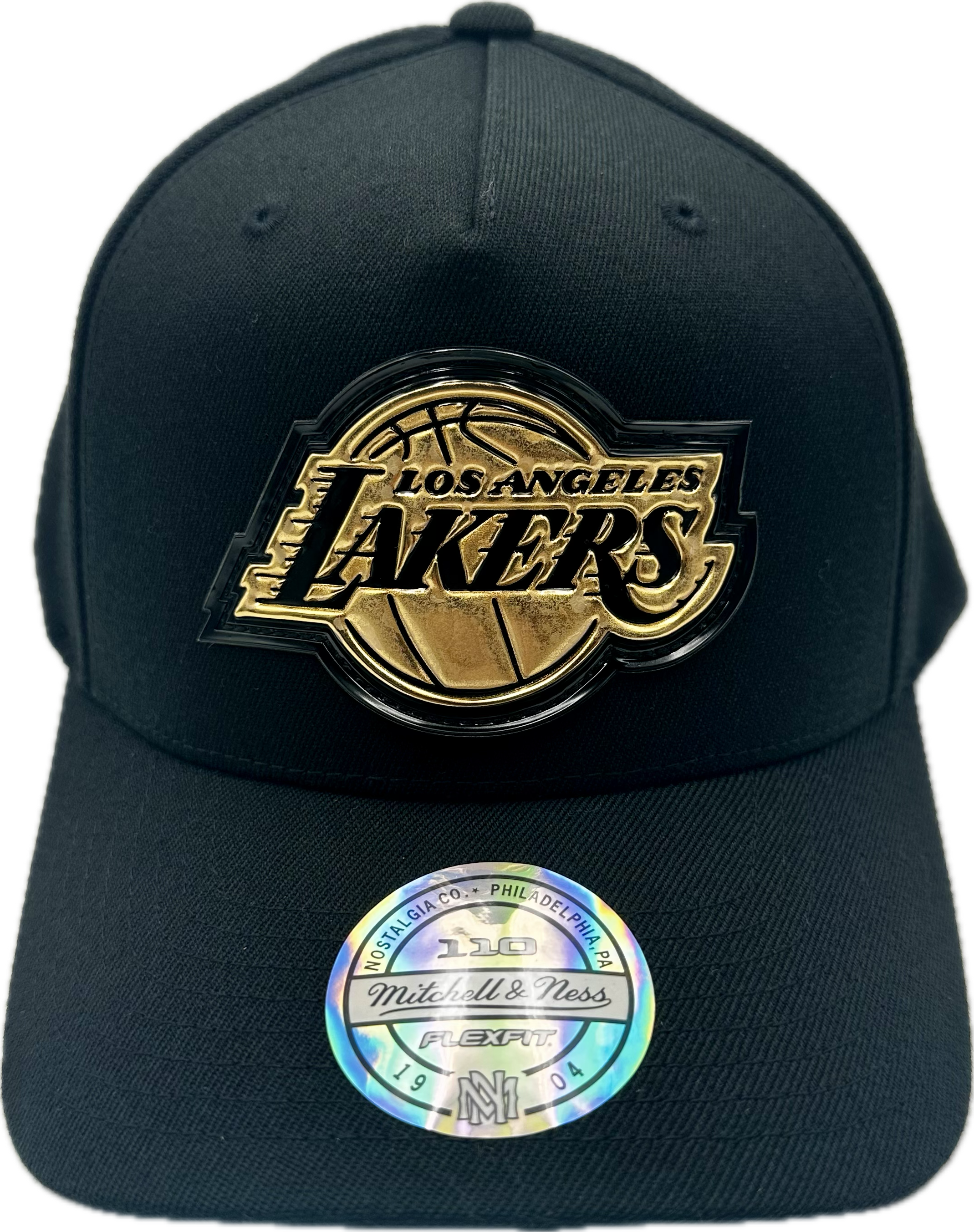 LA Lakers Hat - Black Weald 5Panel 110 Flexfit NBA Basketball Snapback Cap - Mitchell & Ness
