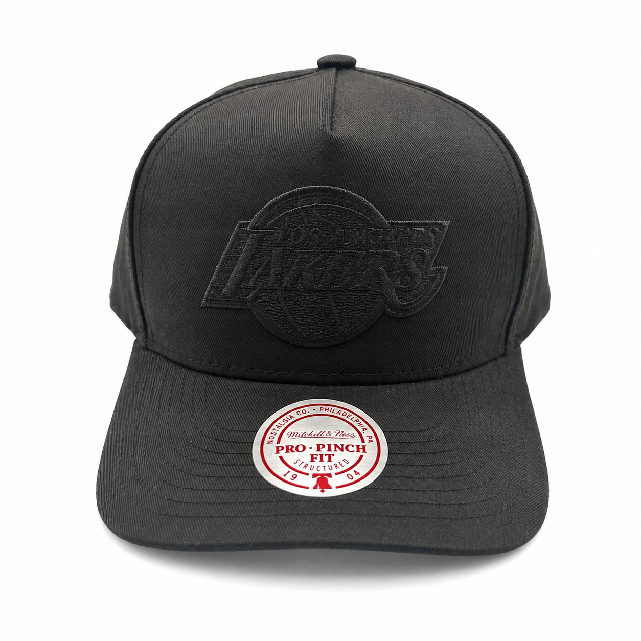 LA Lakers Hat - Black on Black EG Pro Pinch NBA Basketball Snapback Cap - Mitchell & Ness