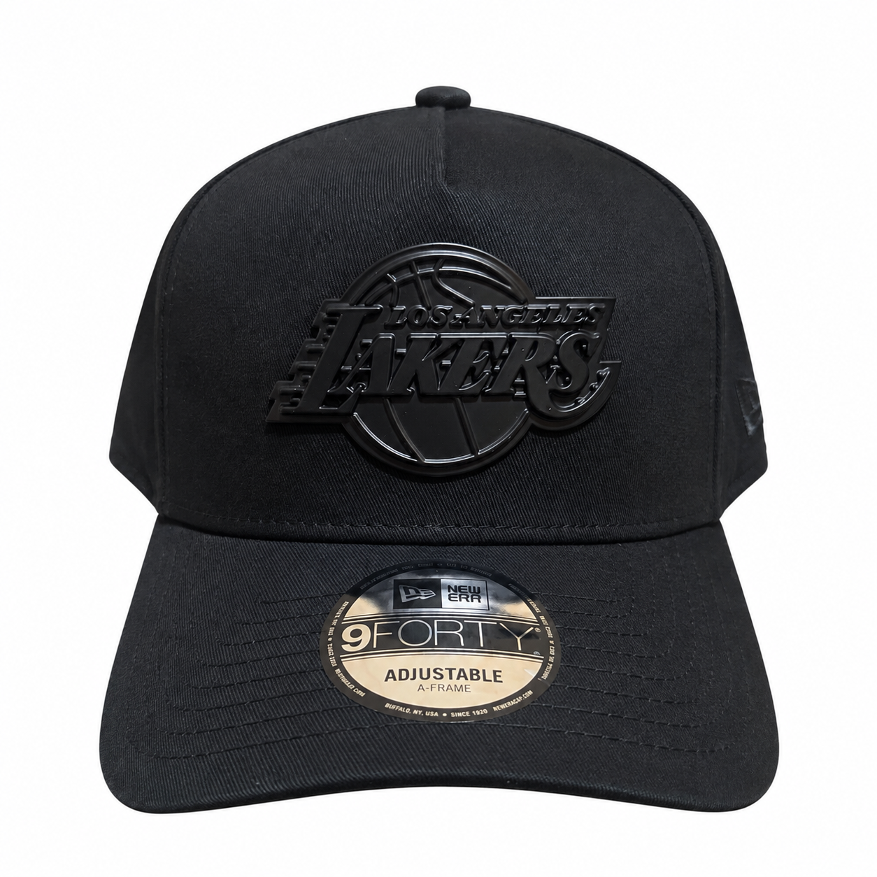 LA Lakers Hat - Black on Black Metal Badge Best of Archive 9Forty A-Frame NBA Snapback Cap - New Era