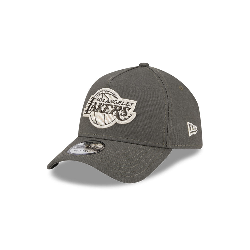 LA Lakers Hat - Moss Canvas 9Forty A-Frame NBA Snapback Cap - New Era
