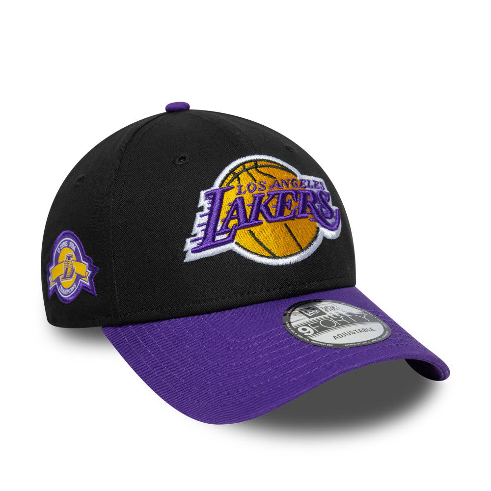 LA Lakers Hat - Side Patch 2Tone Black Purple NBA 9Forty Strapback Cap - New Era