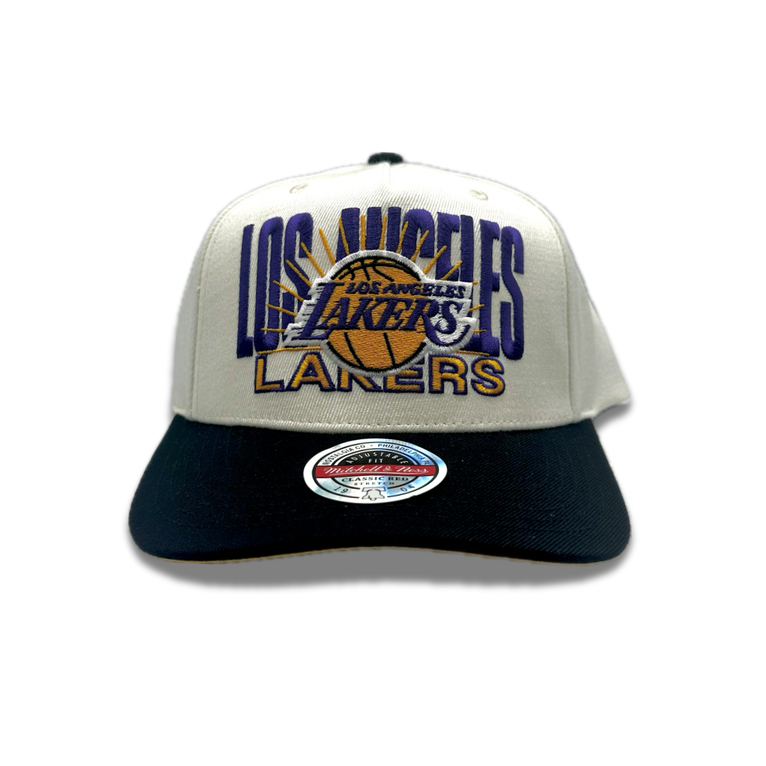 LA Lakers Hat - White Black 2-Tone Post Up MVP NBA Snapback Cap - Mitchell & Ness