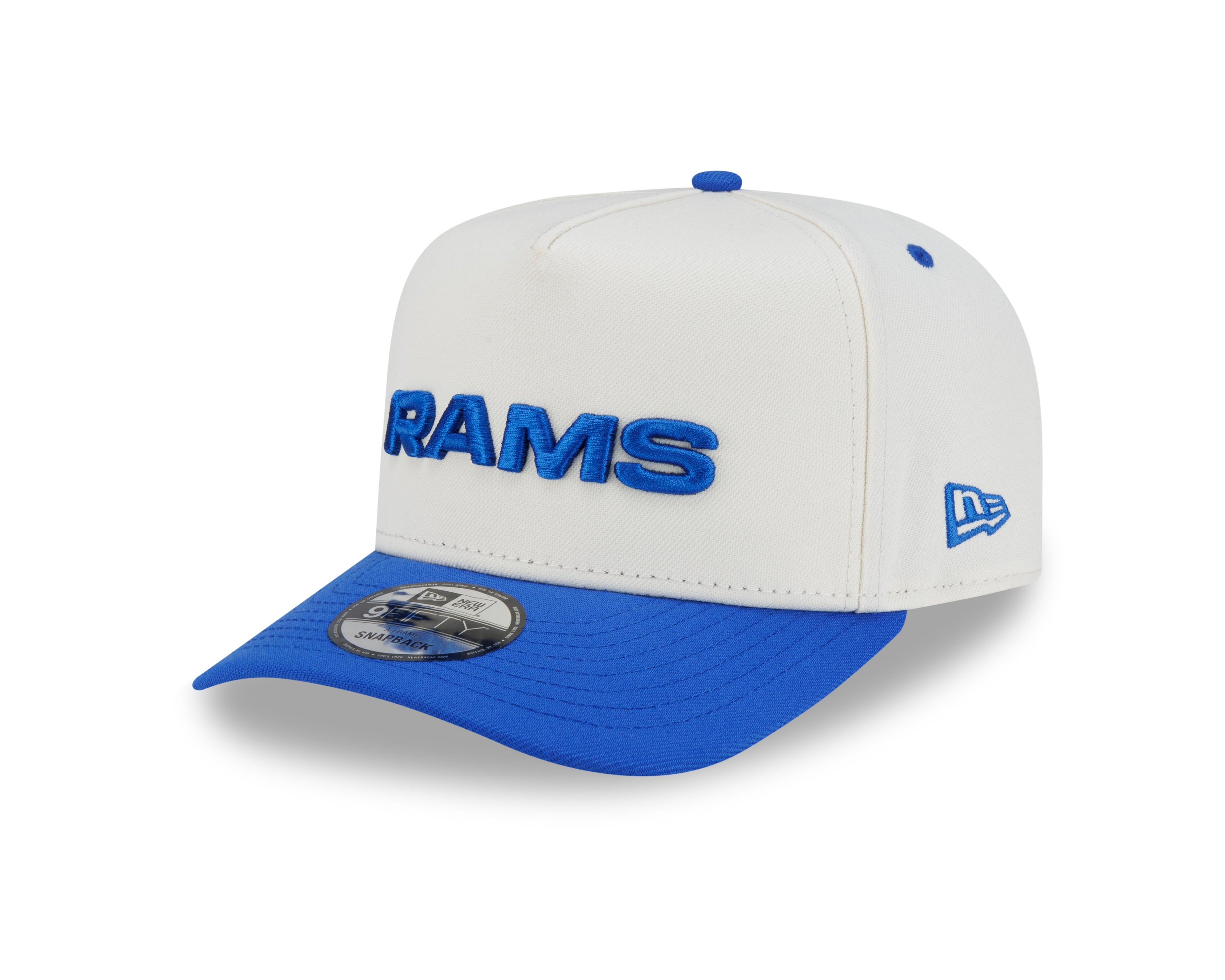 LA Rams Hat - Chrome White Blue 2Tone Team Script NFL 9Fifty A-Frame Snapback Cap - New Era