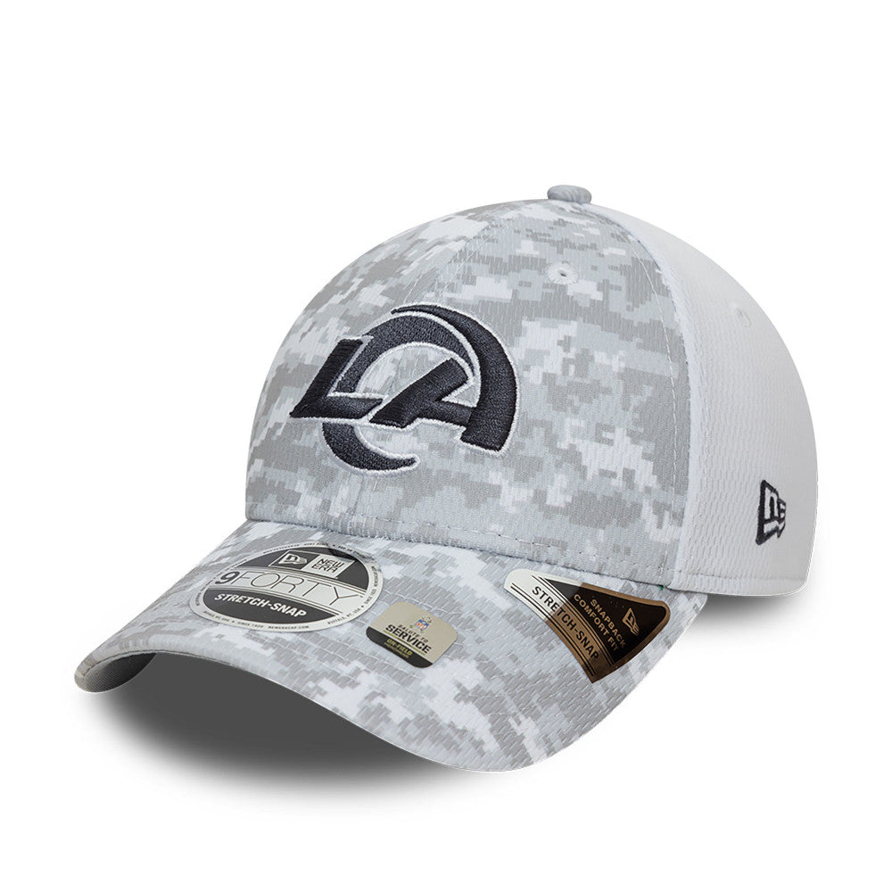 LA Rams Hat - Grey Salute To Service NFL 9Forty Stretch Snapback Cap - New Era