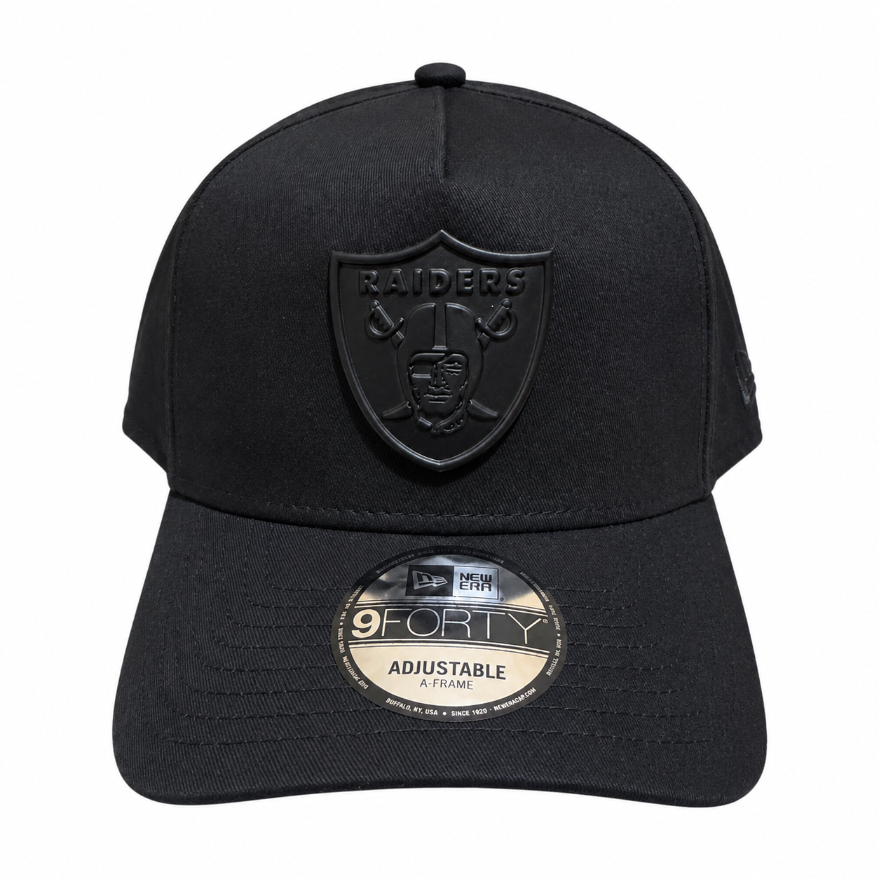 Las Vegas Raiders Hat - Black on Black Metal Badge Best of Archive 9Forty A-Frame NFL Snapback Cap - New Era