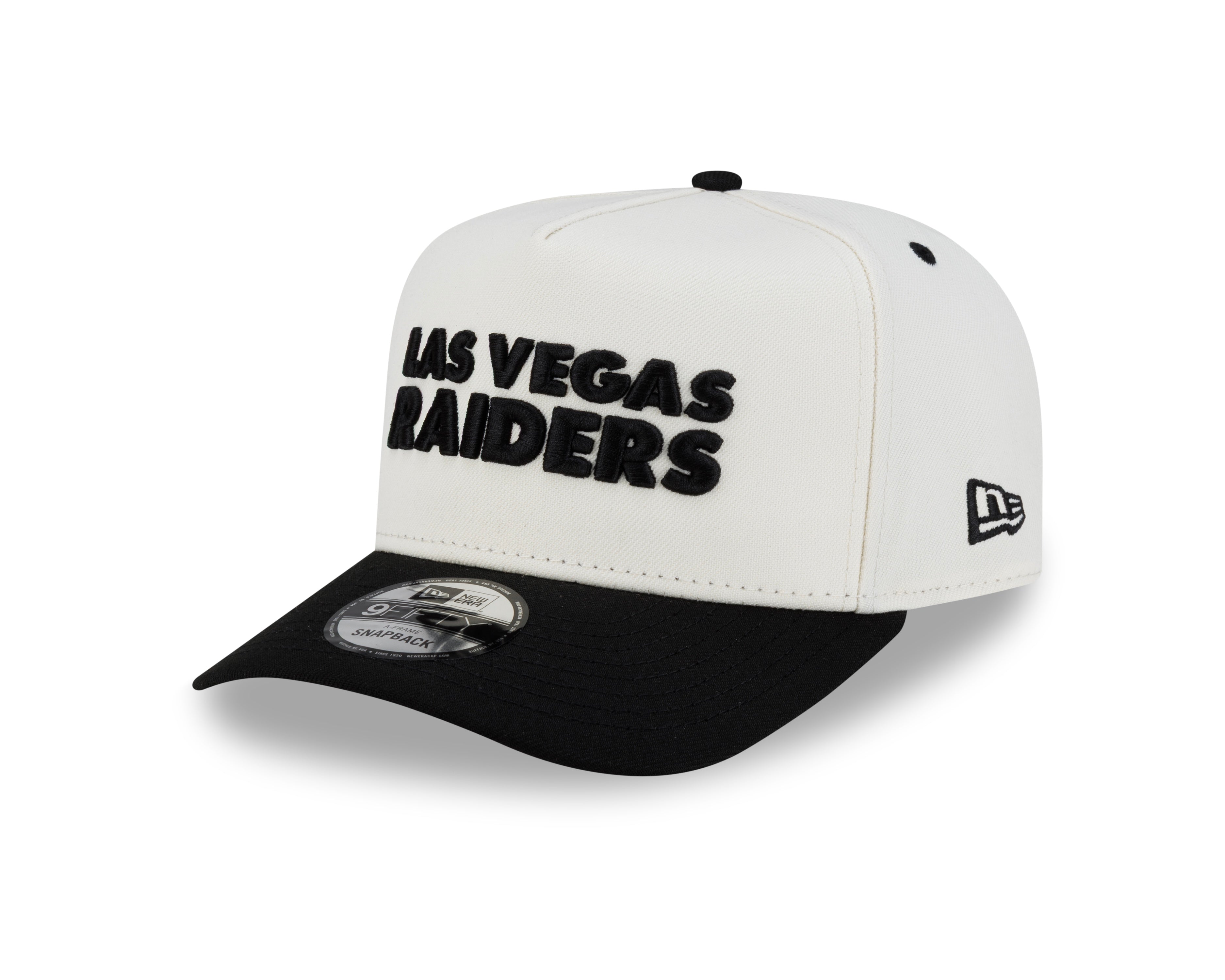 Las Vegas Raiders Hat - Chrome White Black 2Tone Team Script NFL 9Fifty A-Frame Snapback Cap - New Era